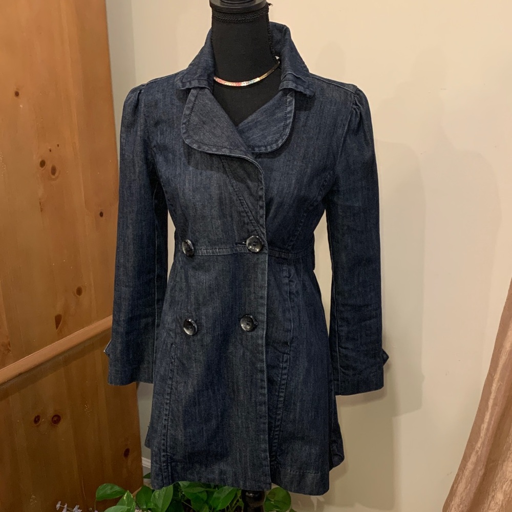🌹VINTAGE DKNY JEANS • SHARP Women's Double-Breasted Denim Coat •
